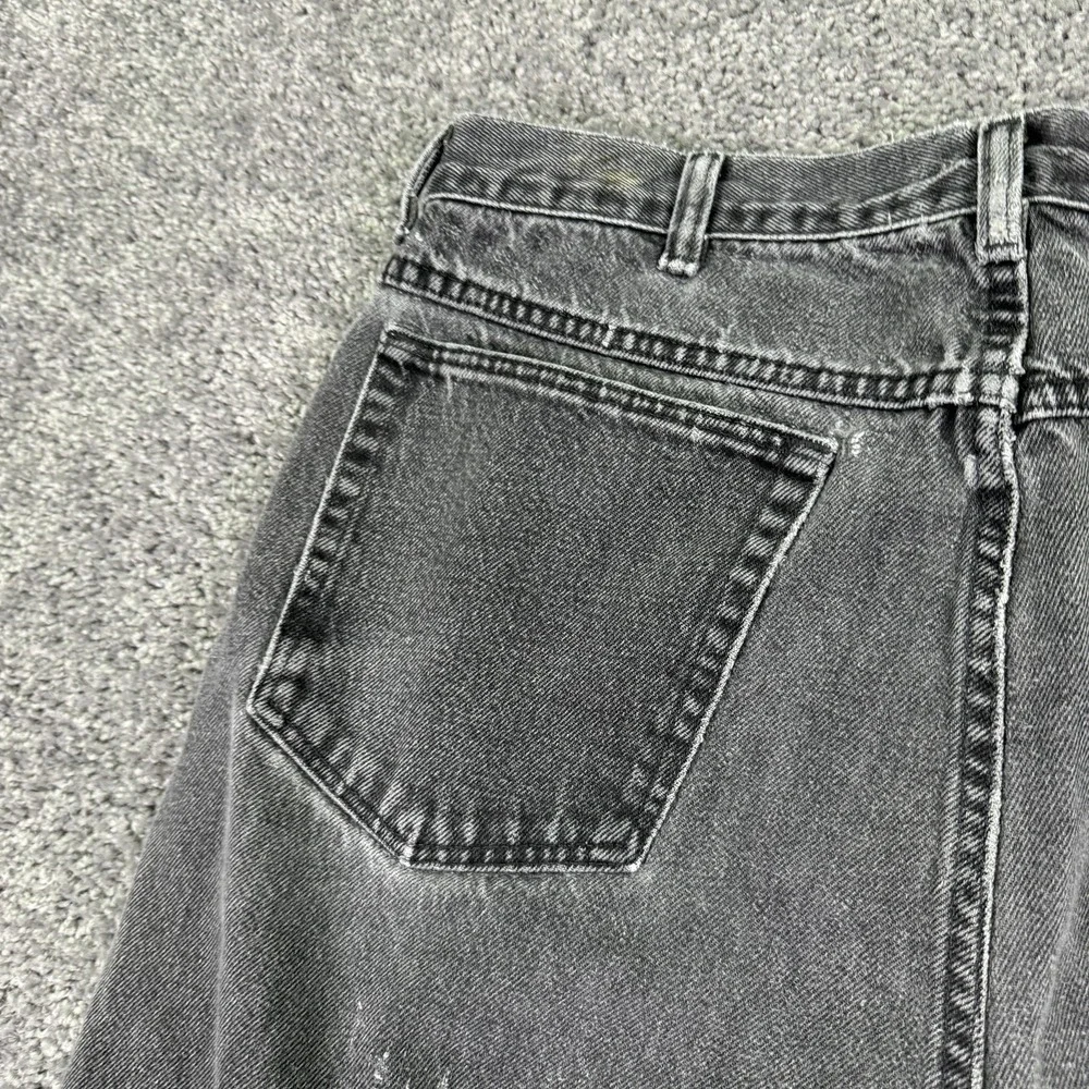 Vtg Wrangler Jeans Mens 34x34 Black Straight Leg Denim Charcoal Workwear Logo